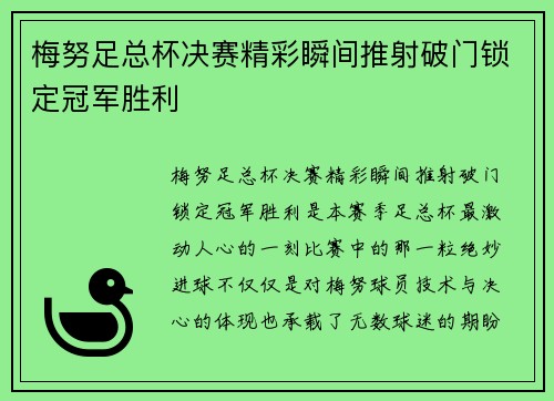 梅努足总杯决赛精彩瞬间推射破门锁定冠军胜利